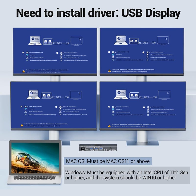 MLEEDA Quad Monitor KVM Switch 4 Monitors 2 Computers 1080P@60Hz,USB 3.0 KVM Switch Quad Monitor for 2 PC Share 4 Monitors and 4 USB Device,with Wired Remote and 2 USB Cables,Driver Installation is Required - Image 5